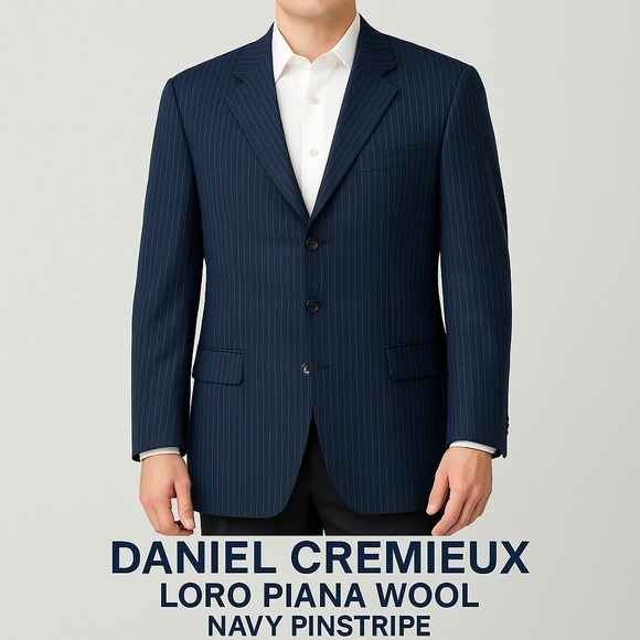 Daniel Cremieux Vintage Blazer‎ Loro Piana Wool Navy Pinstripe Business 44R - Picture 1 of 9